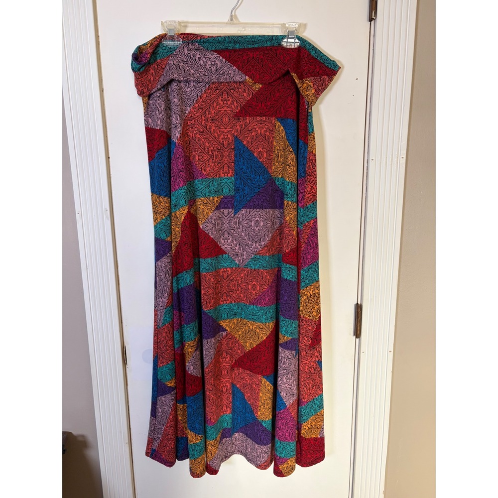 LuLaRoe Maxi Skirt 2XL Womens Multicolor Geometric Triangle Print Boho Stretch